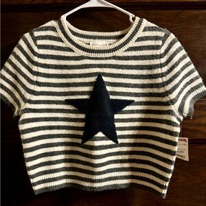 Freshman Striped Knit Top in Black and Cream, Size L,  NWT